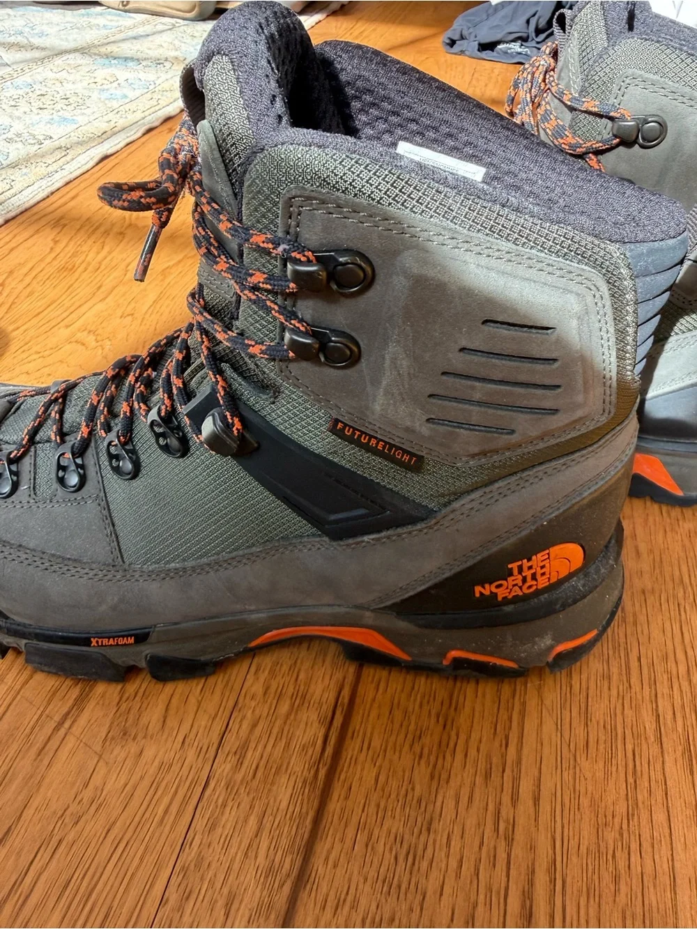 The North Face Men's Olive and Black Hiking Boots with Orange Trim
